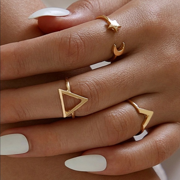 My Added Sparkle Jewelry - 3/$30 Gold Geometric Star & Moon Ring Set